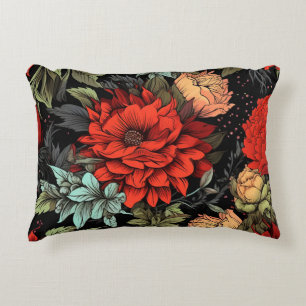 Coussins Décoratifs Dark Academia Maximaliste Fleur de Dahlia Rouge