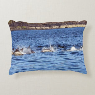 Coussins Décoratifs Dauphins Communs Jaillissant Faune Marine Océan Bl