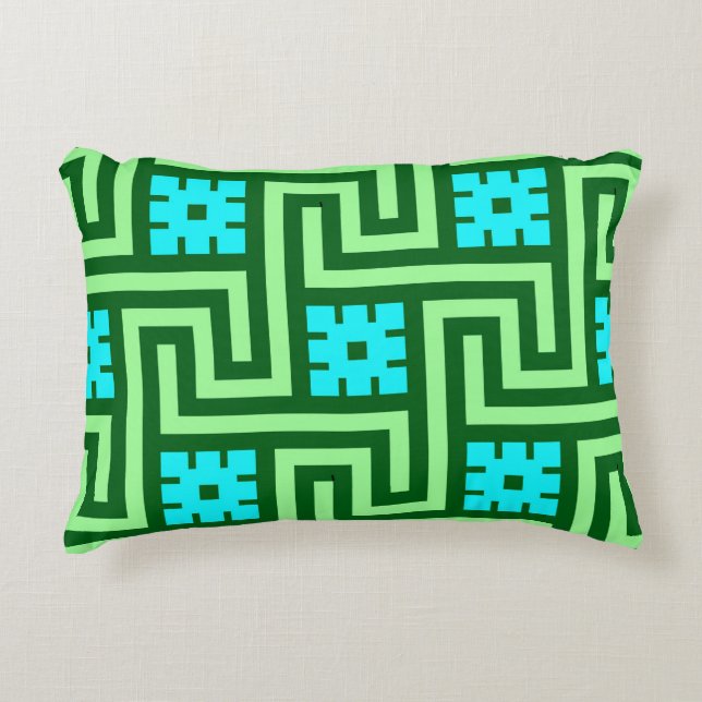 Coussins Décoratifs Déco clé grecque, turquoise et Jade vert (Devant)