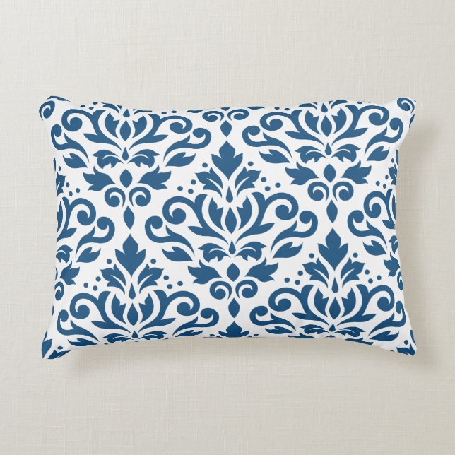 Coussins Décoratifs Défiler Damask 2Way Lg Ptn Dk Bleu et blanc (Devant)