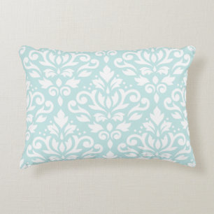 Coussins Décoratifs Défiler Damask Lg Ptn Blanc sur Canard Oeuf Bleu