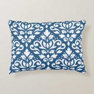 Coussins Décoratifs Défiler Damask Lg Ptn Blanc sur Dk Blue