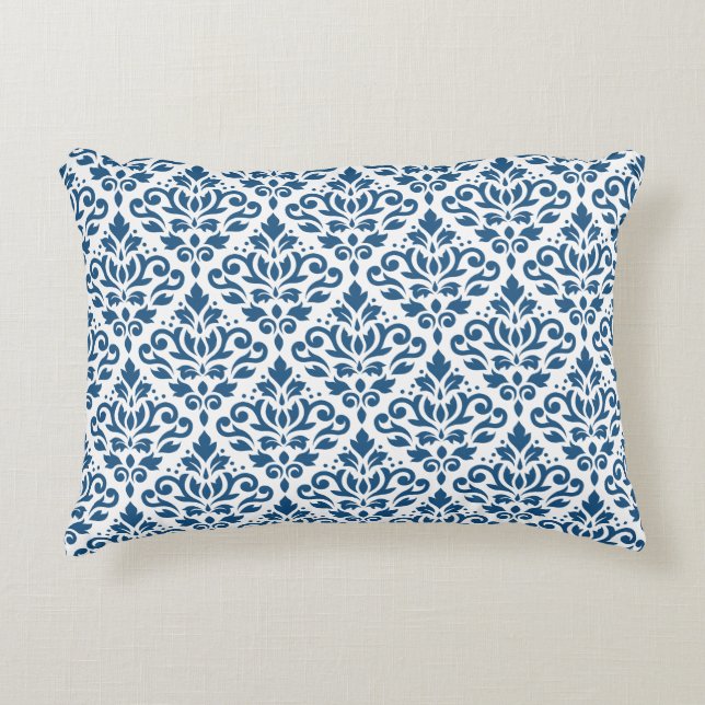 Coussins Décoratifs Défiler Damask Ptn Dk Blue sur blanc (Devant)