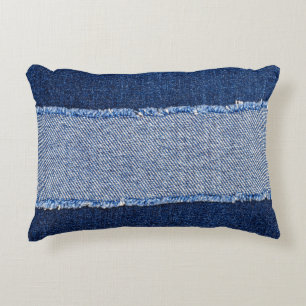 Coussins Décoratifs Dénim déchiré : tissu de jean bleu.