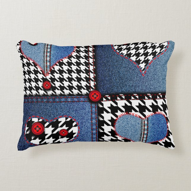 Coussins Décoratifs Denim Patchwork : Motif en tissu transparent (Devant)