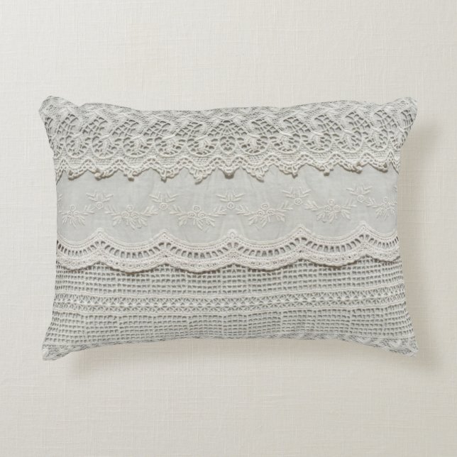 Coussins Décoratifs Dentelle blanche subtile, gros plan textile. (Devant)