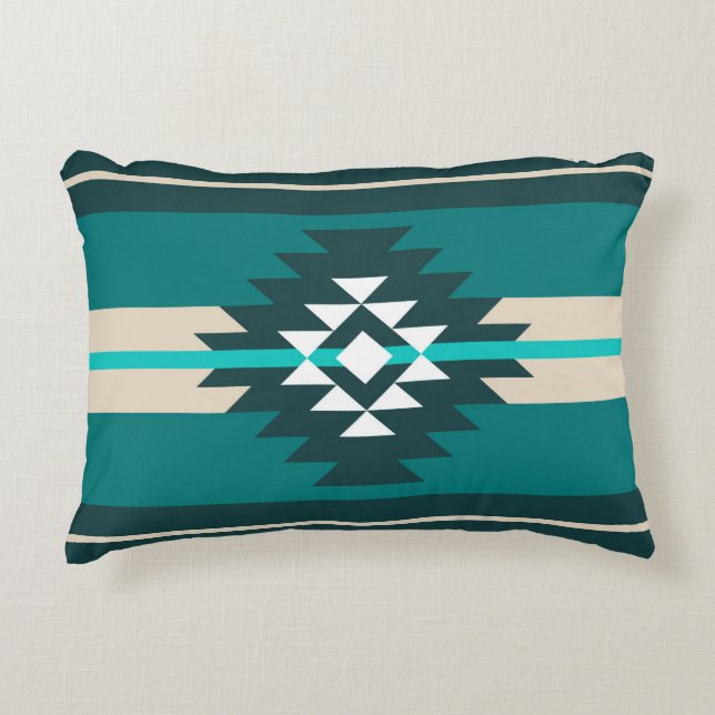 Coussins Décoratifs Design aztèque en couleur turquoise (Devant)