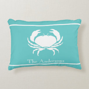 Coussins Décoratifs Design nautique avec crabe blanc sur bleu Turquois