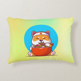 Coussins Décoratifs Dessin animé de Shiba Inu mignon mangeant des noui