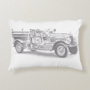 Coussins Décoratifs dessin au crayon vintage pour camion à feu
