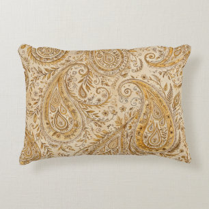 Coussins Décoratifs Dessin Classique Paisley Doré Chaud et Confortable