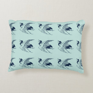 Coussins Décoratifs Dessin japonais vintage d'une grue, bleu