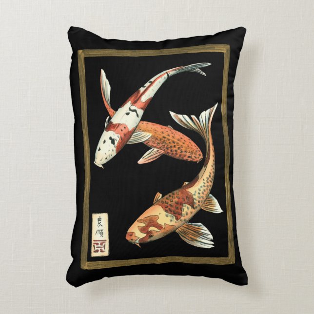 Coussins Décoratifs Deux Japonais Koi Goldfish sur un Arrière - plan n (Devant(Vertical))