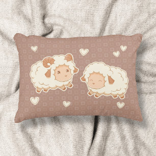 Coussins Décoratifs Deux mignons petits Motifs moutons sur Brown