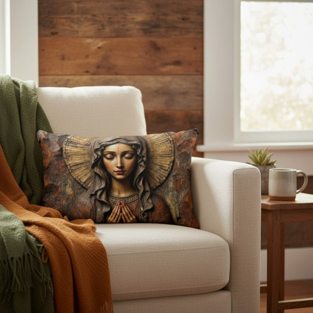 Coussins Décoratifs Dévotion sculptée Marie en bois (Créateur téléchargé)