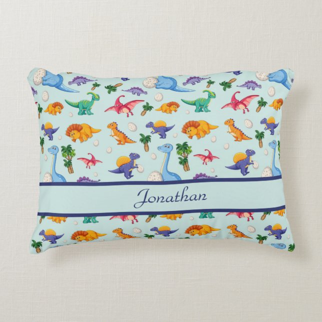 Coussins Décoratifs Dinosaures Cute personnalisés Bleu Garçon Bébé (Devant)