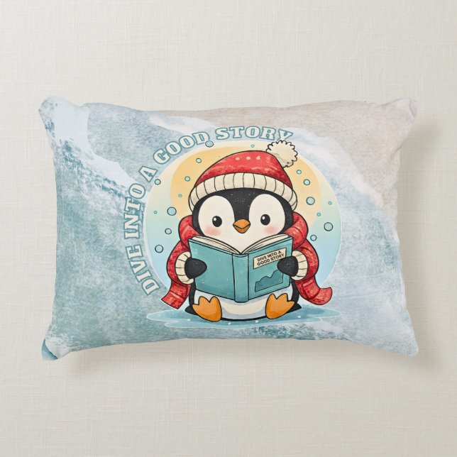 Coussins Décoratifs Dive Into A Good Story Reading Penguin Pillow (Devant)