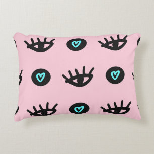 Coussins Décoratifs Doodle Fille : Coeurs Des Yeux Sans Couleur.