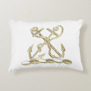 Coussins Décoratifs Double Ancre Emblème de Blason Faux Or