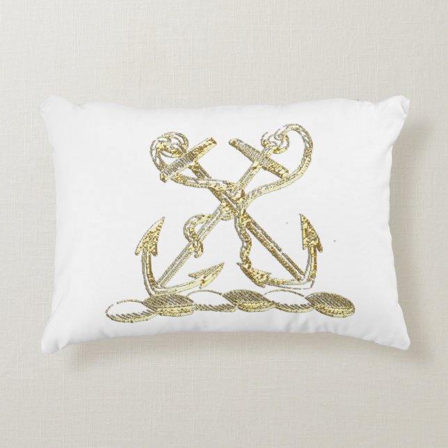 Coussins Décoratifs Double Ancre Emblème de Blason Faux Or (Devant)