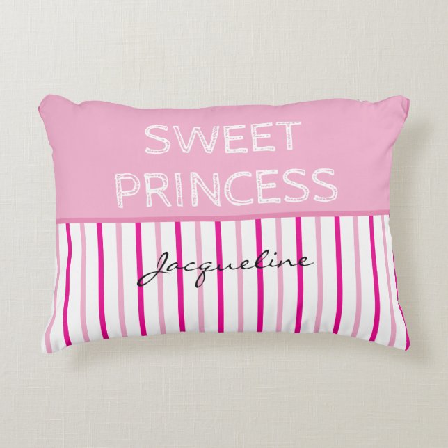 Coussins Décoratifs Douce Princesse Rose Rayures Blanches Nom (Devant)
