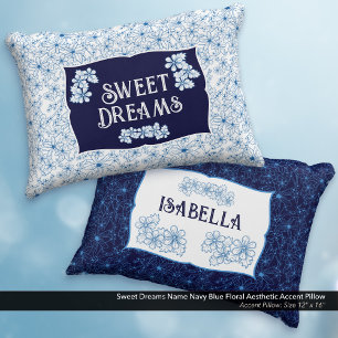 Coussins Décoratifs Douces Rêves Nom Bleu Marine Floral Esthétique