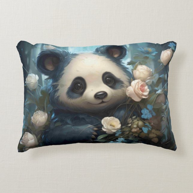 Coussins Décoratifs Doux Ours De Panda Chez Les Roses De La Jungle (Devant)