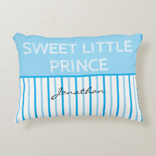 Coussins Décoratifs Doux Petit Prince Rayures Blanches et Bleues Nom