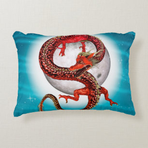 Coussins Décoratifs Dragon Lune Rouge Fantastique Artistique