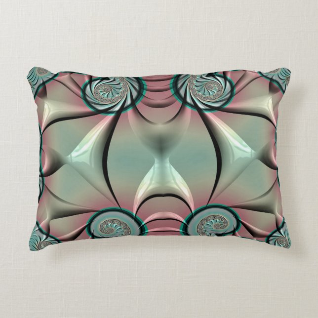 Coussins Décoratifs ~DRAGON WINGS Vert Rose ~ Conception fractale ~ (Devant)