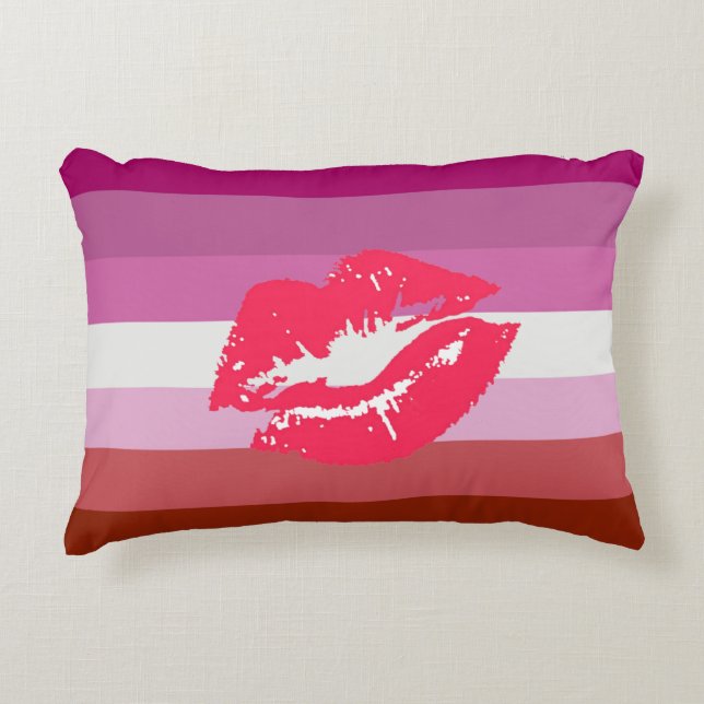 Coussins Décoratifs Drapeau de fierté lesbienne au rouge à lèvres (Devant)