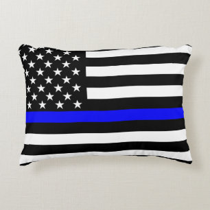 Coussins Décoratifs Drapeau USA noir et blanc Décor Ligne Bleue Fine