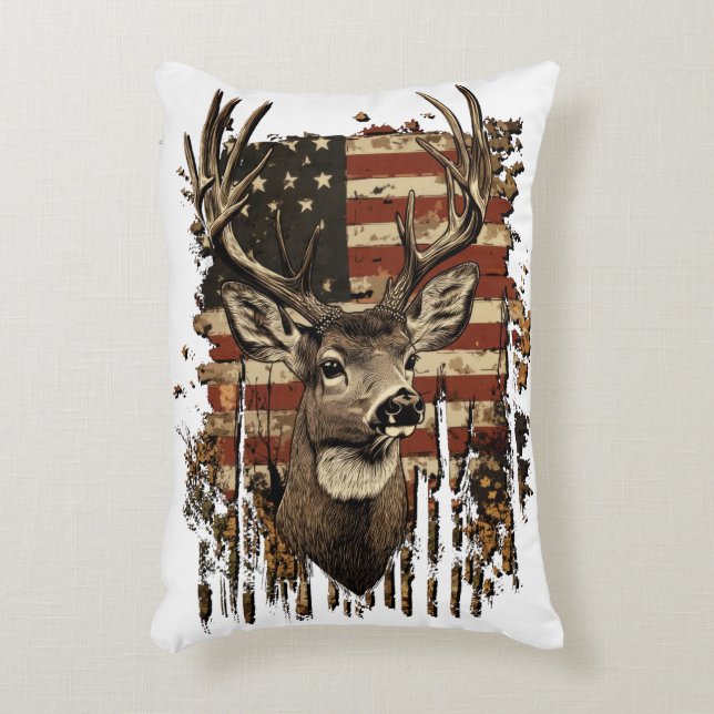 Coussins Décoratifs Drapeau USA Saison Cerf, Buck (Devant(Vertical))