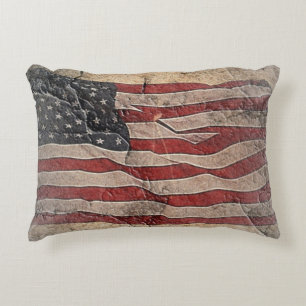 Coussins Décoratifs Drapeau vintage Patriotique USA sur mur de pierre