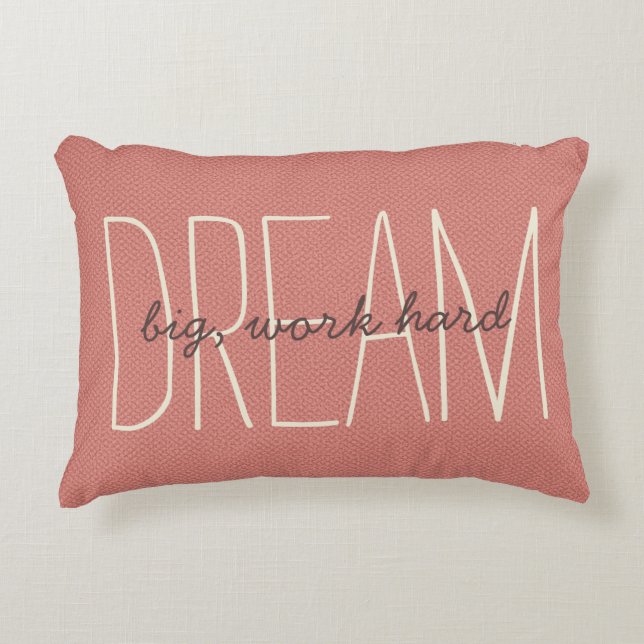 Coussins Décoratifs Dream Big Coral & Cream Motivational Citation Scri (Devant)