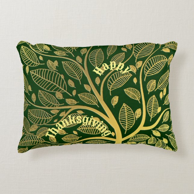 Coussins Décoratifs Élégant Arbre D'Or De Vie Bon thanksgiving Vert (Devant)