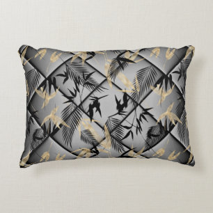 Coussins Décoratifs Elégant Argent gris Noir Palmiers Or Bambou décor