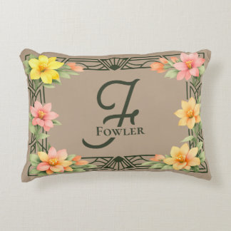 Coussins Décoratifs Elegant Art Deco Floral Monogram Family Name