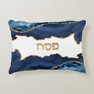 Coussins Décoratifs Elégant bleu et or Agate Seder Pesach Passover