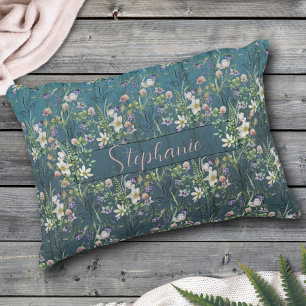 Coussins Décoratifs Élégant Fleurs Sauvages Rustiques Sur Le Monogramm