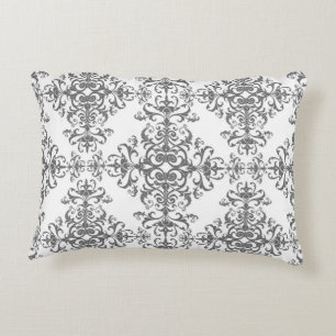 Coussins Décoratifs Élégant gris et blanc floral style vintage damassé