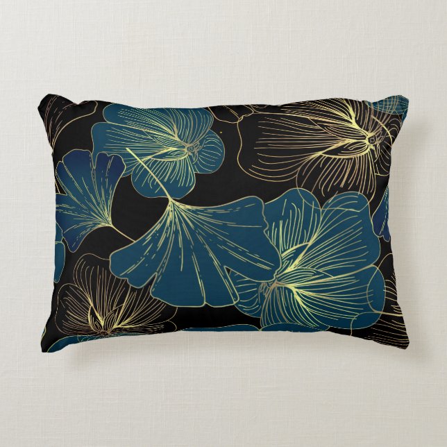 Coussins Décoratifs Elegant Leaves of Blue With Gold Lines Botanical (Devant)