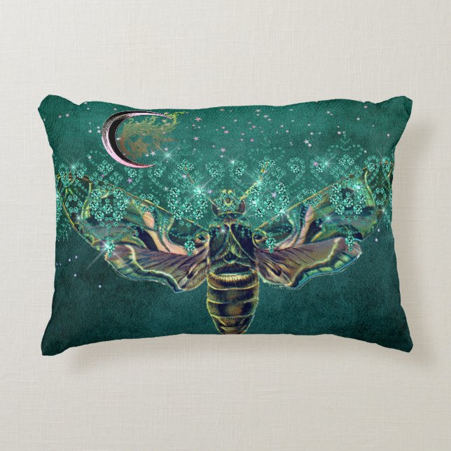 Coussins Décoratifs Élégant lune émeraude nuit étincelante dentelle ve (Devant)