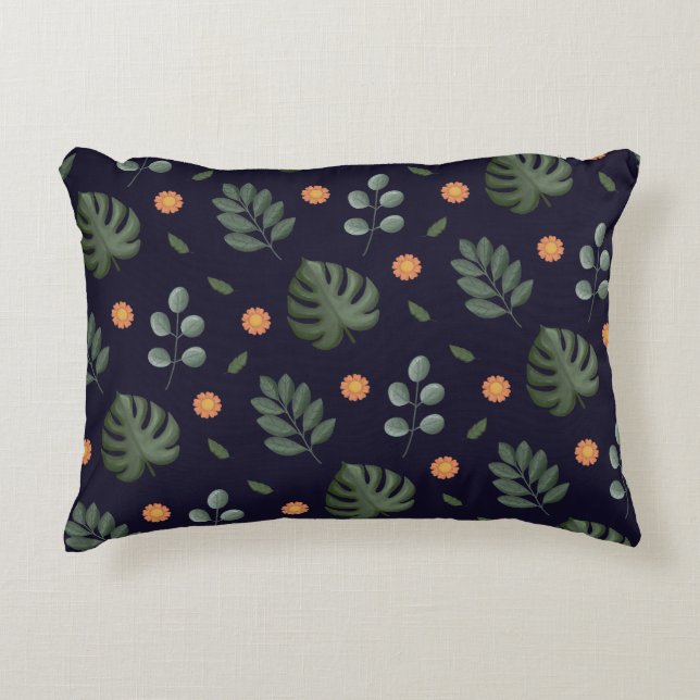 Coussins Décoratifs Elegant Modern Navy Botanical Leaf Floral (Devant)
