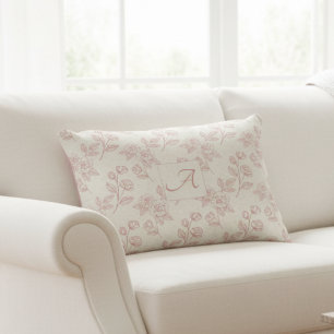 Coussins Décoratifs Élégant Monogramme en papier rose rouge chintz