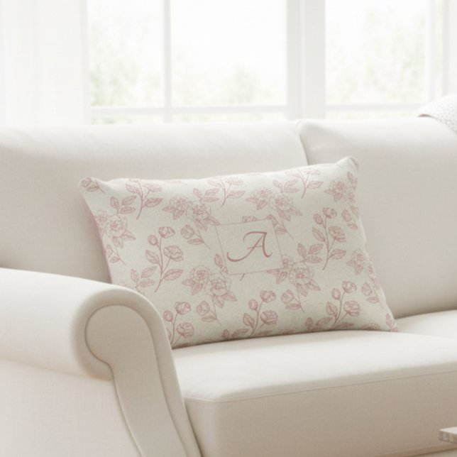 Coussins Décoratifs Élégant Monogramme en papier rose rouge chintz (Créateur téléchargé)