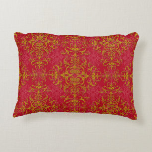 Coussins Décoratifs Élégant motif damassé floral or et rose profond