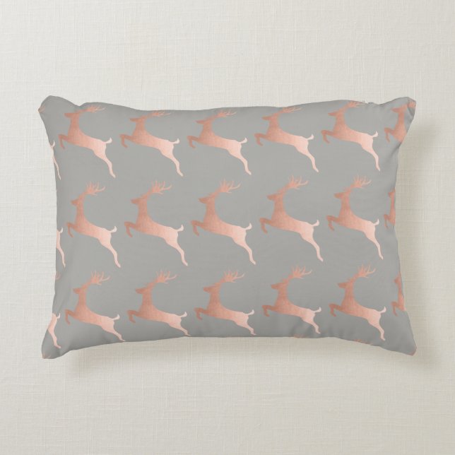 Coussins Décoratifs Élégant Rose Gold Grey Reindeer Motif de Noël (Devant)