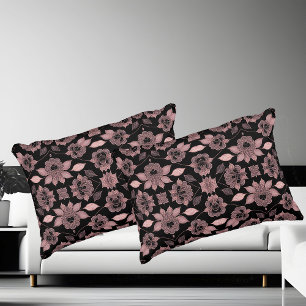 Coussins Décoratifs Élégant rose sur dentelle noire dans le style vint