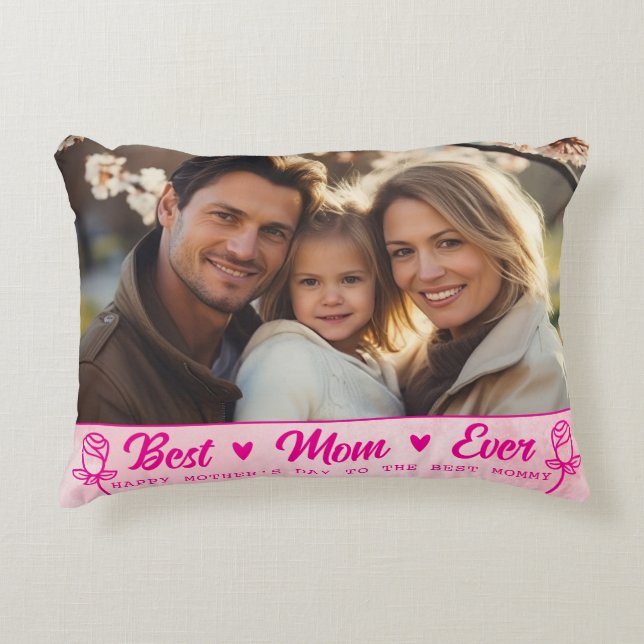 Coussins Décoratifs Elegant Text Photo Mother's Day Watercolor Pink (Devant)